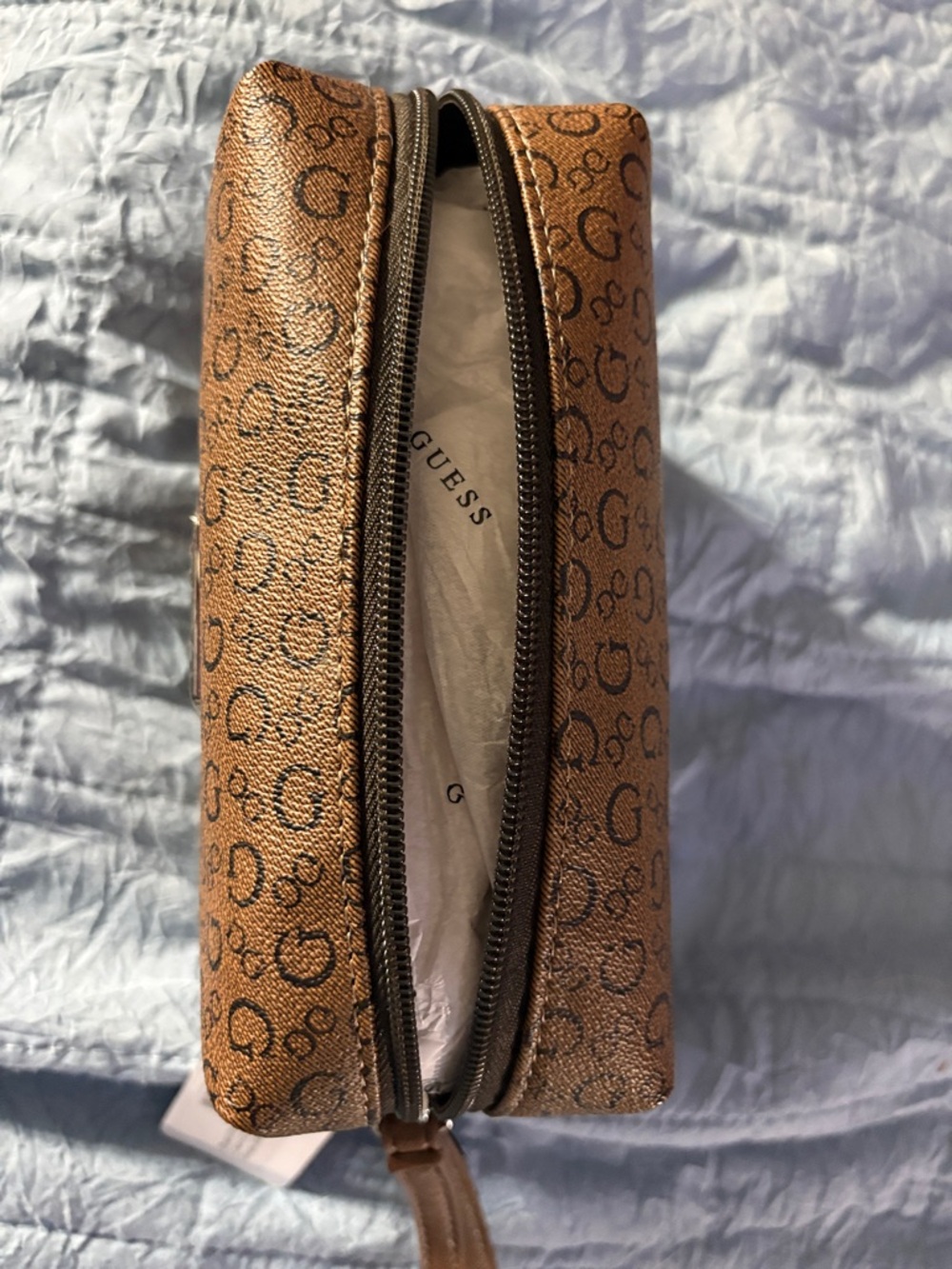 Guess Brown Monogram Wristlet Pouch with Logo Triangle New - Picture 5 of 8